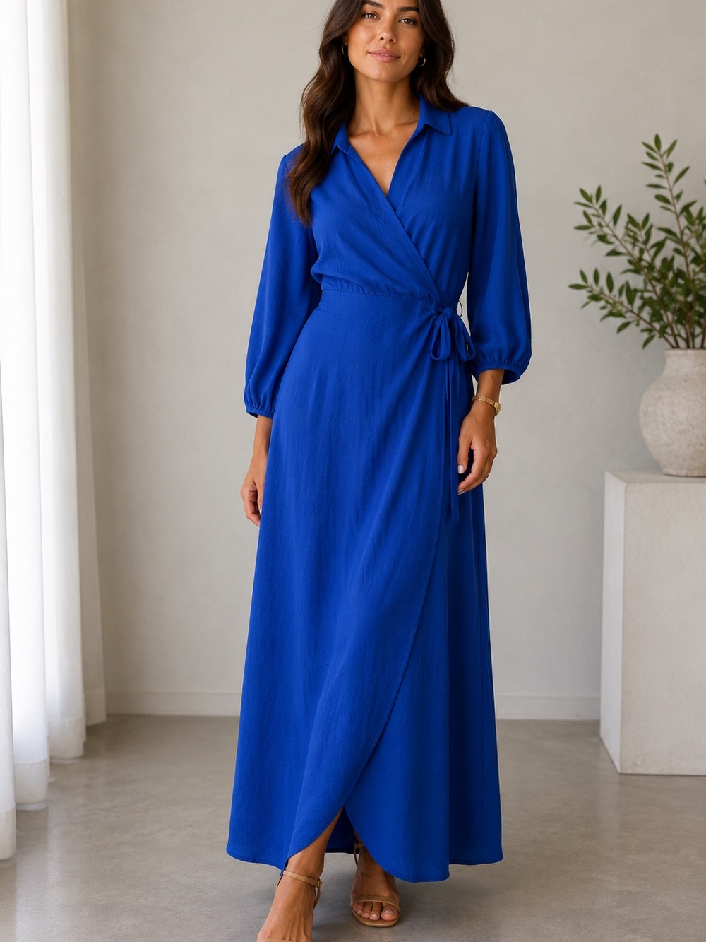 Elegant Blue Wrap Maxi Dress